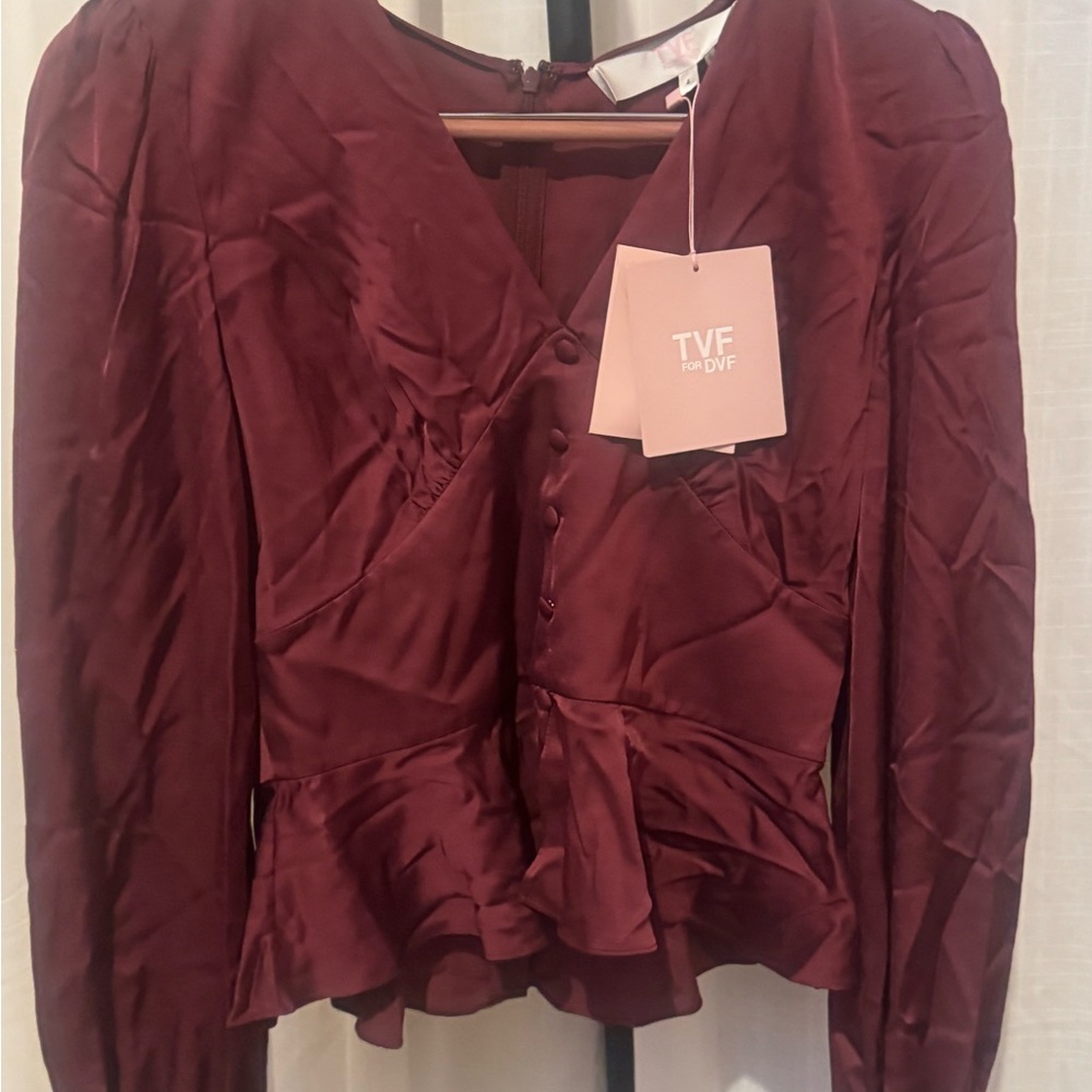 Diane Von Furstenberg TVF DVF NWT Cinammon Wine Blouse - 4